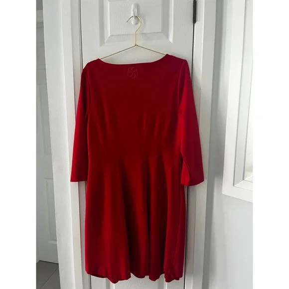 IMNYC Isaac Mizrahi Red 3/4 Sleeve Boat Neck A Line‎ Dress Women's Size XL - Picture 13 of 13